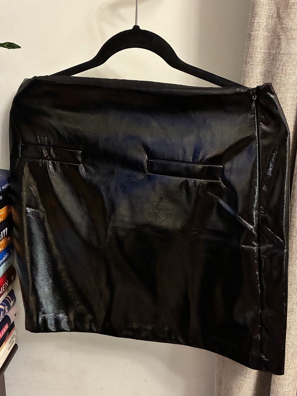 LOFT Black Faux Leather Mini Skirt with Pocket Details
